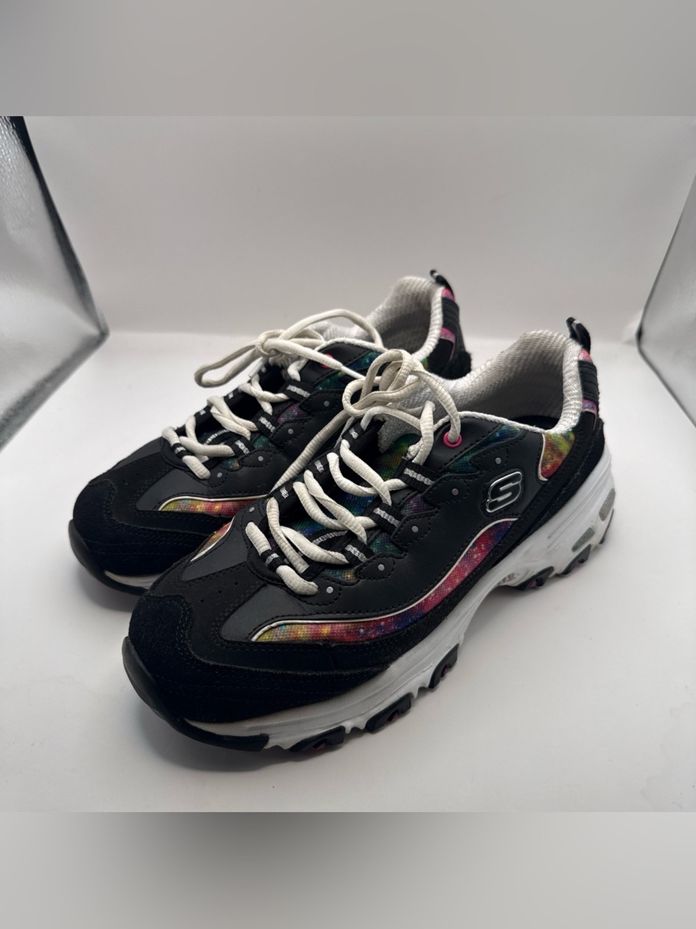 Skechers Black Athletic Sneakers with Multicolor Tie-Dye Accents